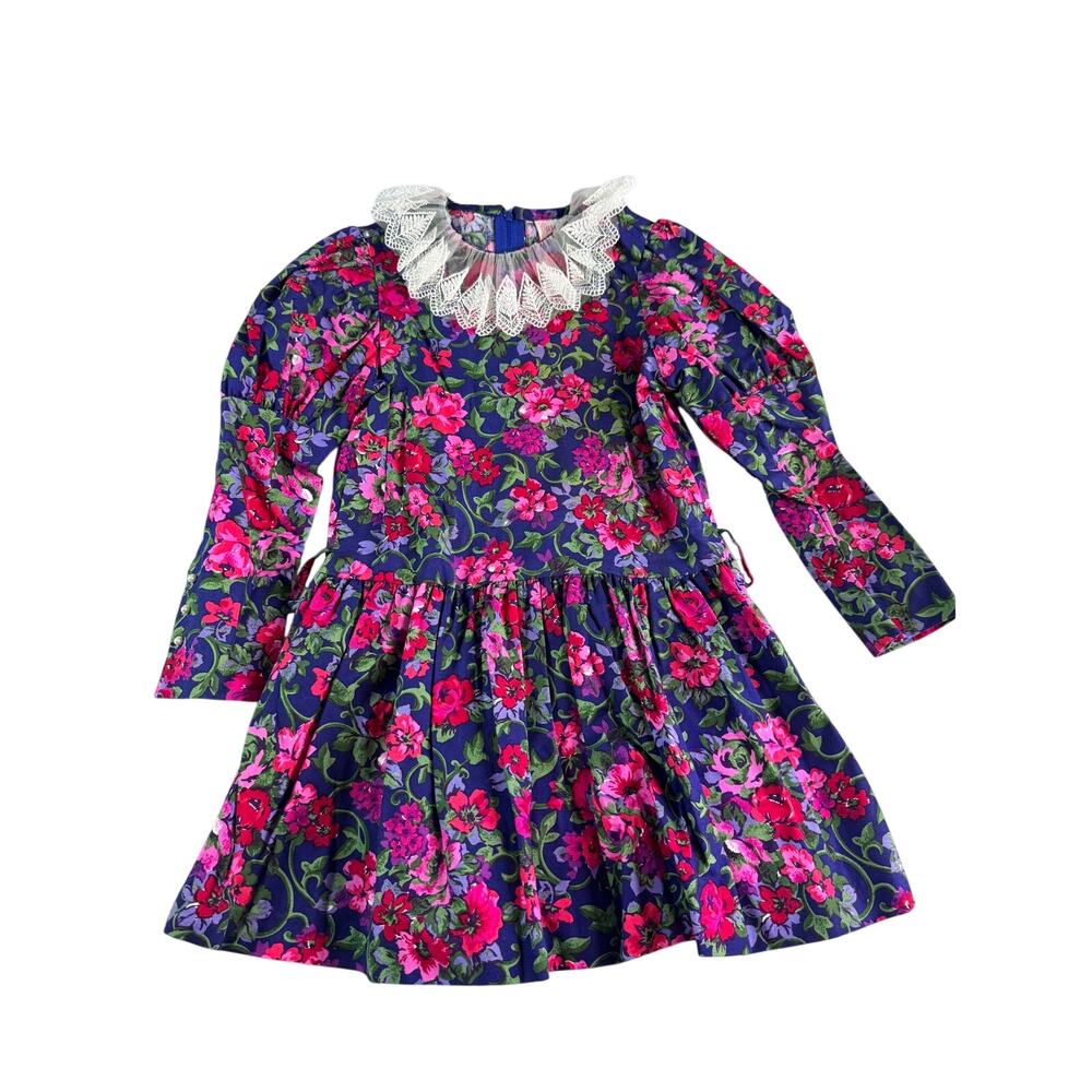 Vintage Carol Ann Bette Ball Goebel Girls Floral Prairie Dress Lace Collar Sz 5